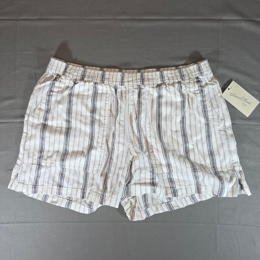 Universal Thread Womens Gray Striped Linen Blend Pull On Shorts Size M NWT